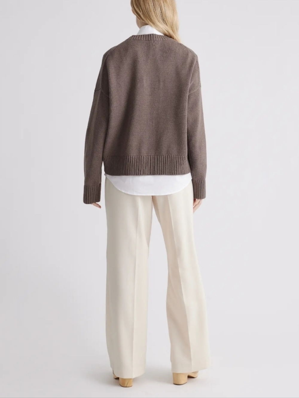 Quince Boyfriend Crew 100%Organic Cotton Sweater Heather Brown - Picture 10 of 16